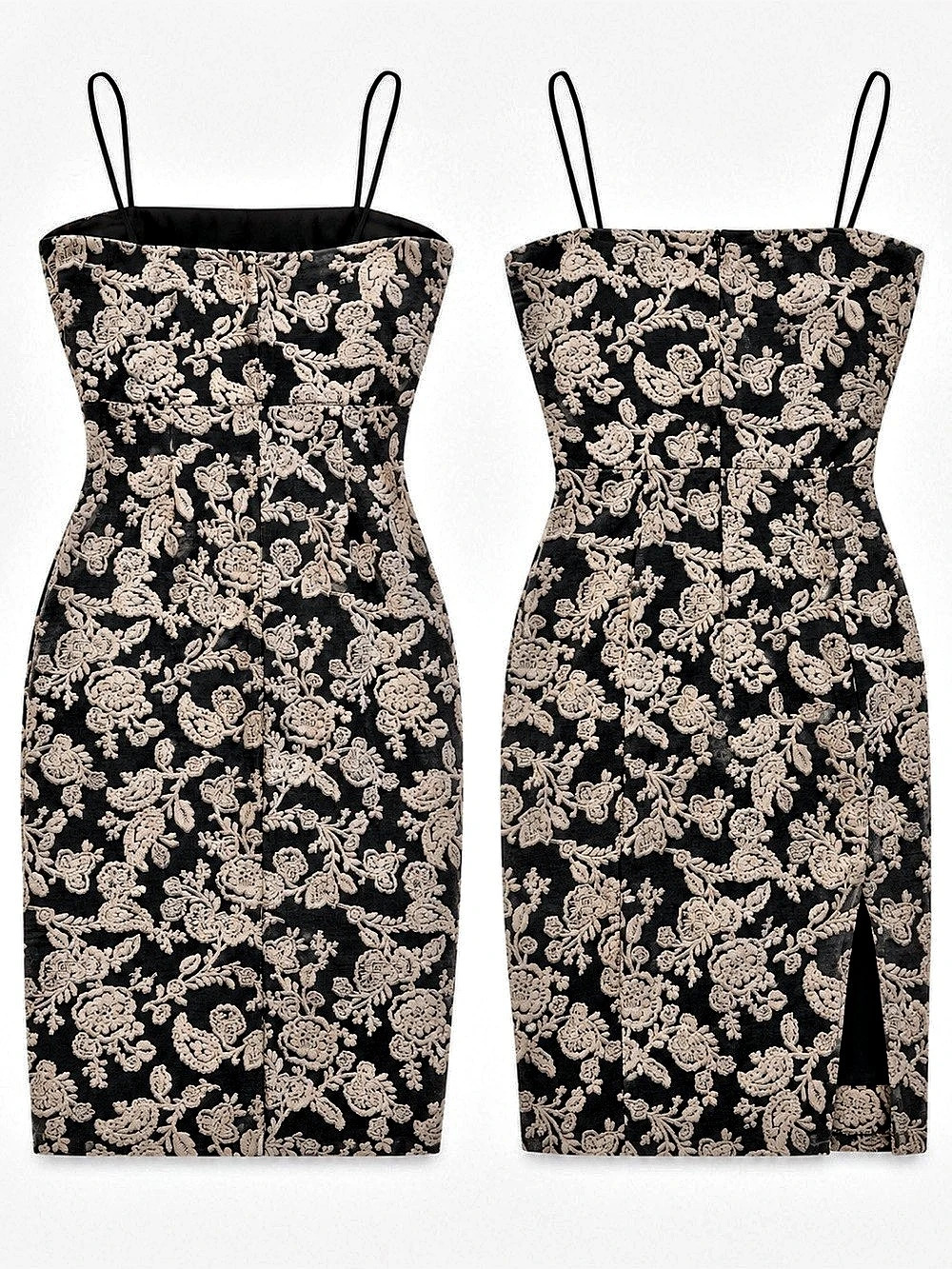 Forever 21 Floral Brocade Strapless Midi Dress Black & tan. Textured